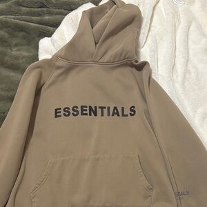 ESSENTIALS Men’s Crewneck Hoodie in Taupe with Black Logo
